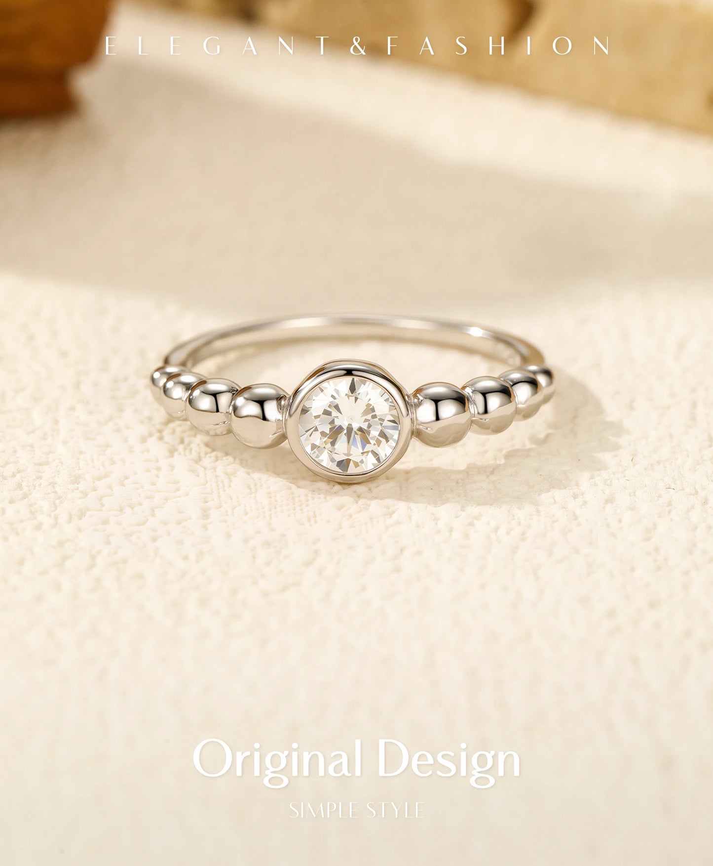 MODIAN 0.5Ct VVS1 Moissanite Rings 925 Sterling Silver Fashion Stackable Finger Ring For Women Wedding Anniversary Jewelry