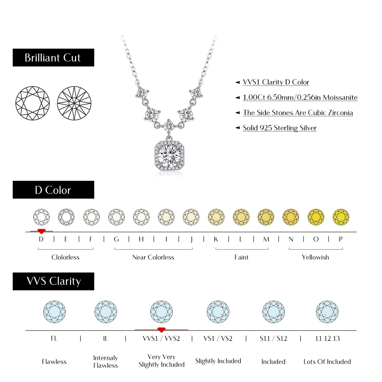 MODIAN 1CT D Color Moissanite Necklace 925 Sterling Silver Luxury Halo Charm Pendant Necklace For Women Bridal Wedding Jewelry