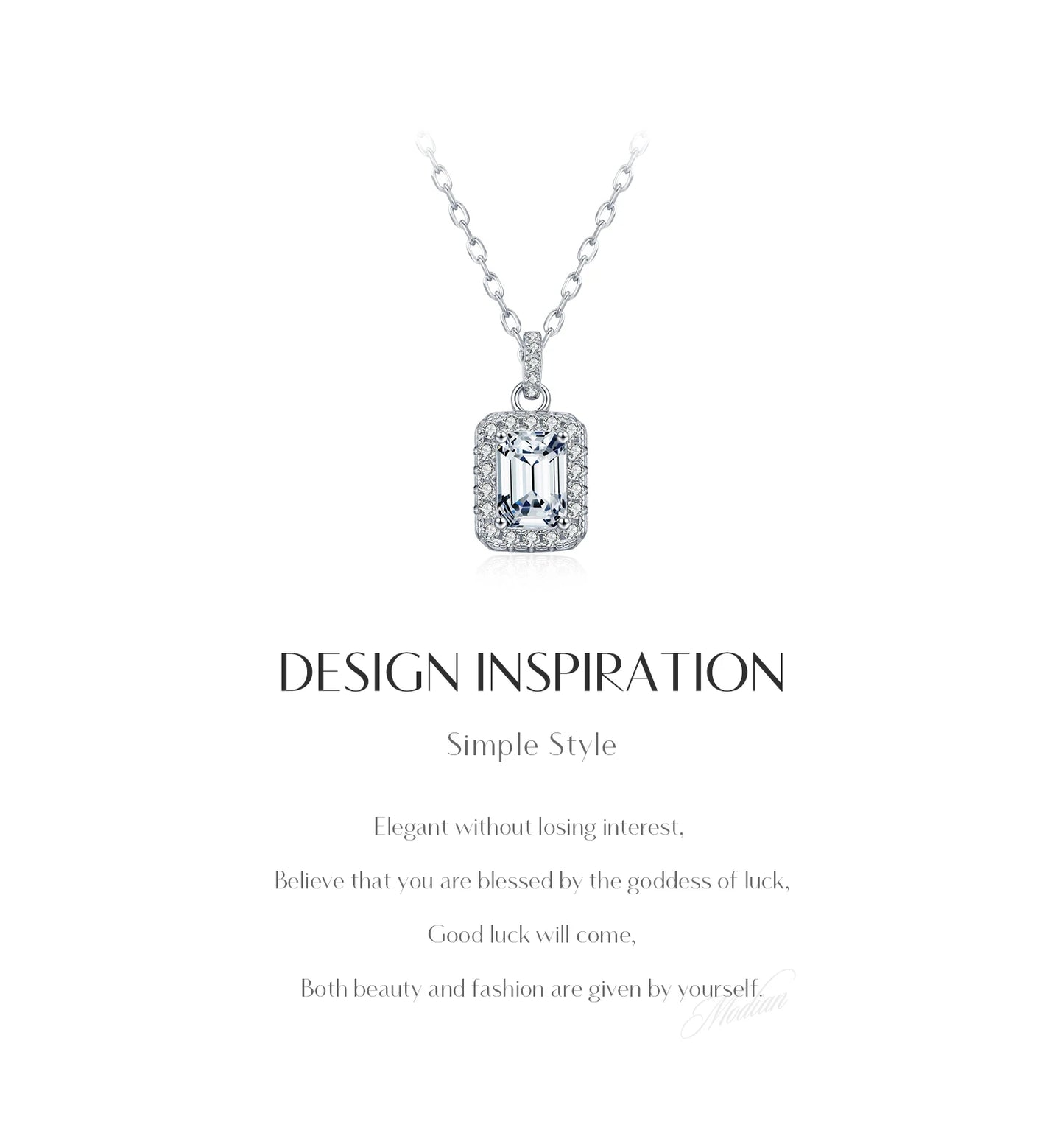 MODIAN 1CT D Color Emerald Cut Moissanite Halo Necklace 925 Sterling Silver Rectangle Wedding Pendant Necklace For Women Jewelry