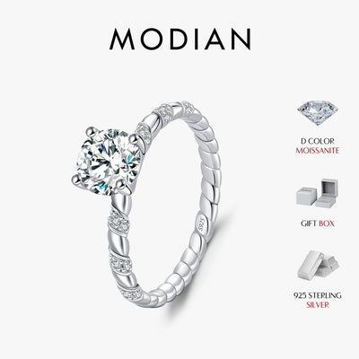 MODIAN 1CT Moissanite 925 Sterling Silver Sparkling Twist Lab Created Diamond Wedding Band Rings For Women Bridal Fine Jewelry