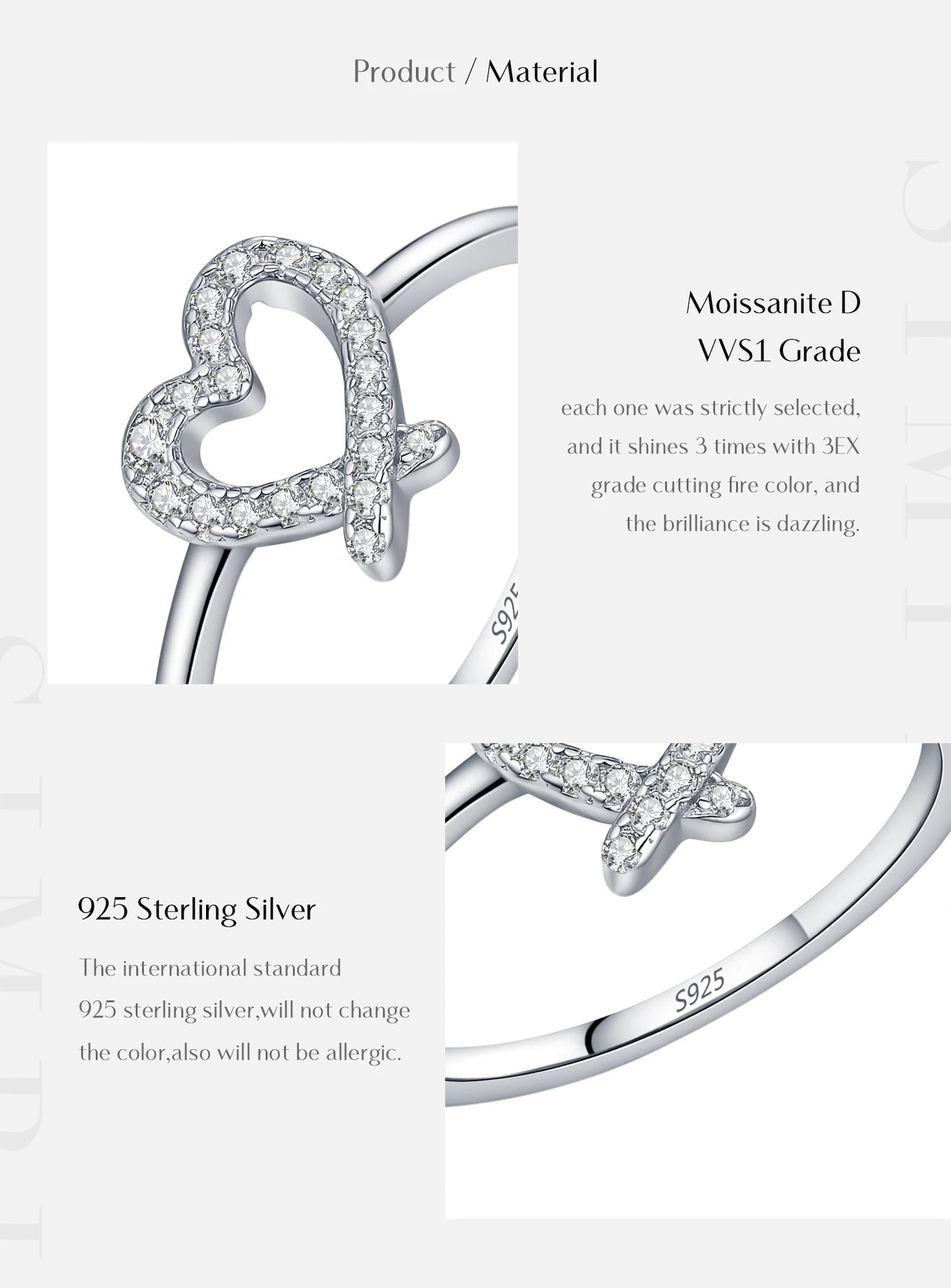 MODIAN Sparkling D Color Moissanite 925 Sterling Silver Rings Irregular Hollow Heart Finger Rings For Women Fine Jewelry