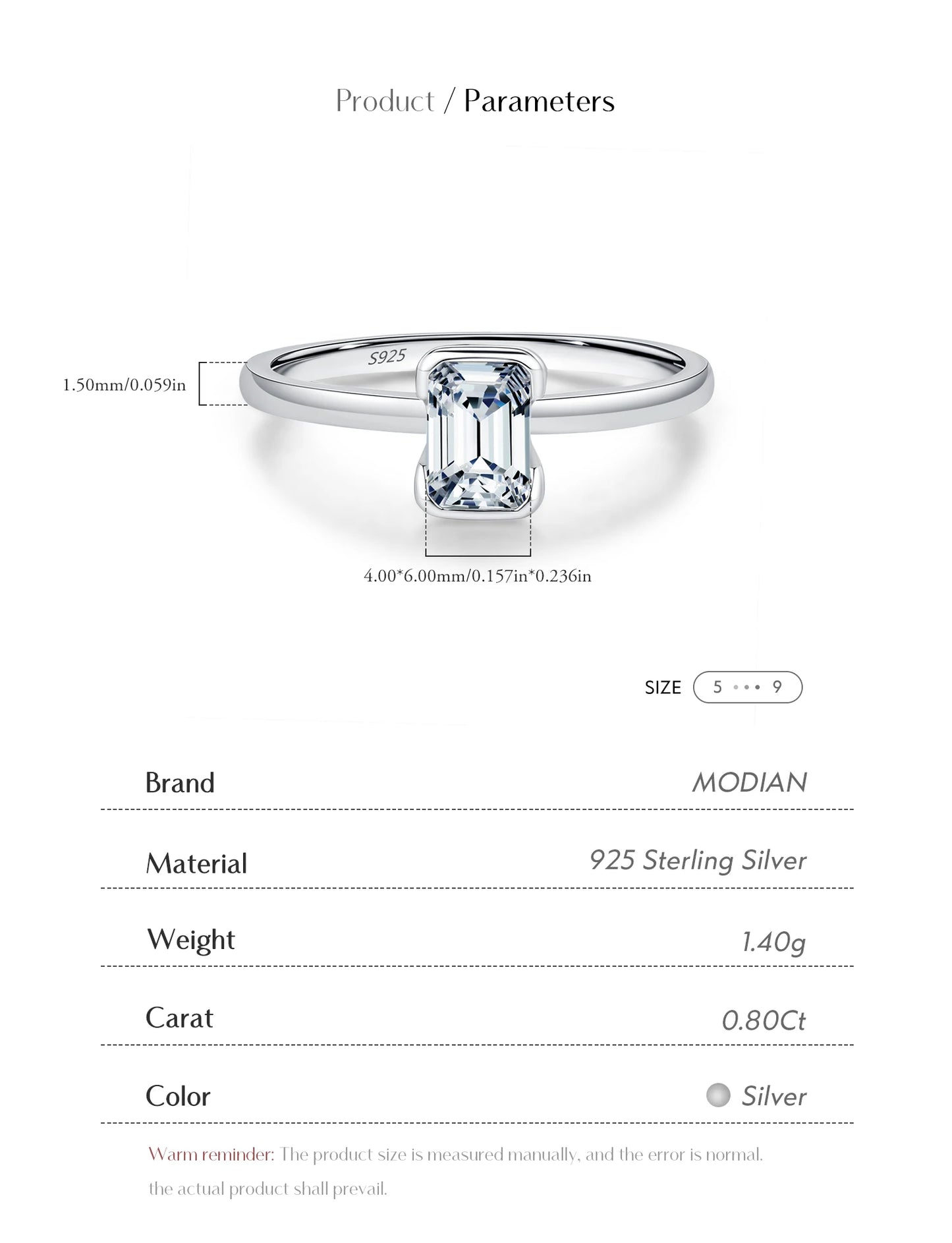 MODIAN 0.8Ct VVS1 Rectangle Emerald Cut Moissanite Ring 925 Sterling Silver Classic Rings For Women Wedding Fine Jewelry Gift