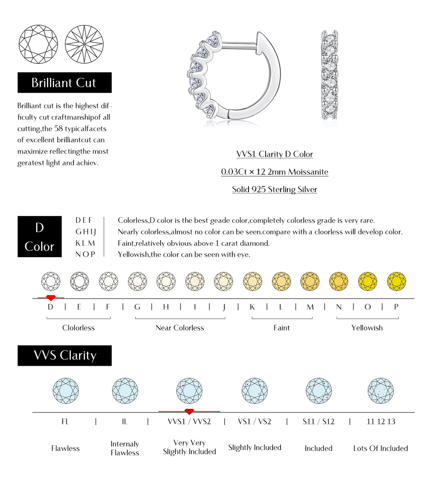 MODIAN D Color Moissanite Small Hoop Earrings 925 Sterling Silver Hollow Sparkling Ear Buckles For Women Wedding Fine Jewelry