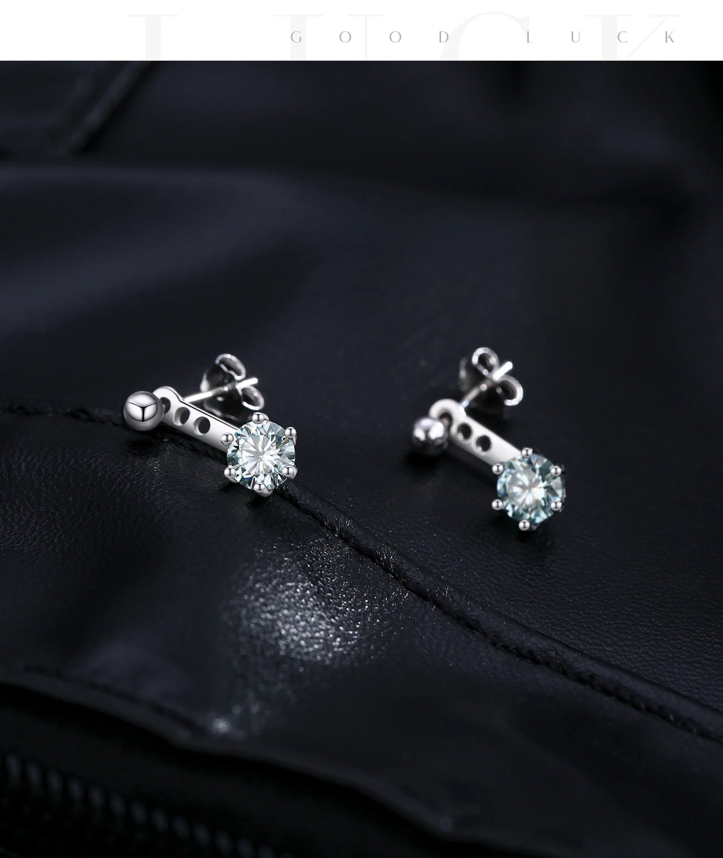 MODIAN D Color VVS1 Round Teal Moissanite Ear Climbers 925 Sterling Silver Luxury Trendy Stud Earrings For Women Fine Jewelry