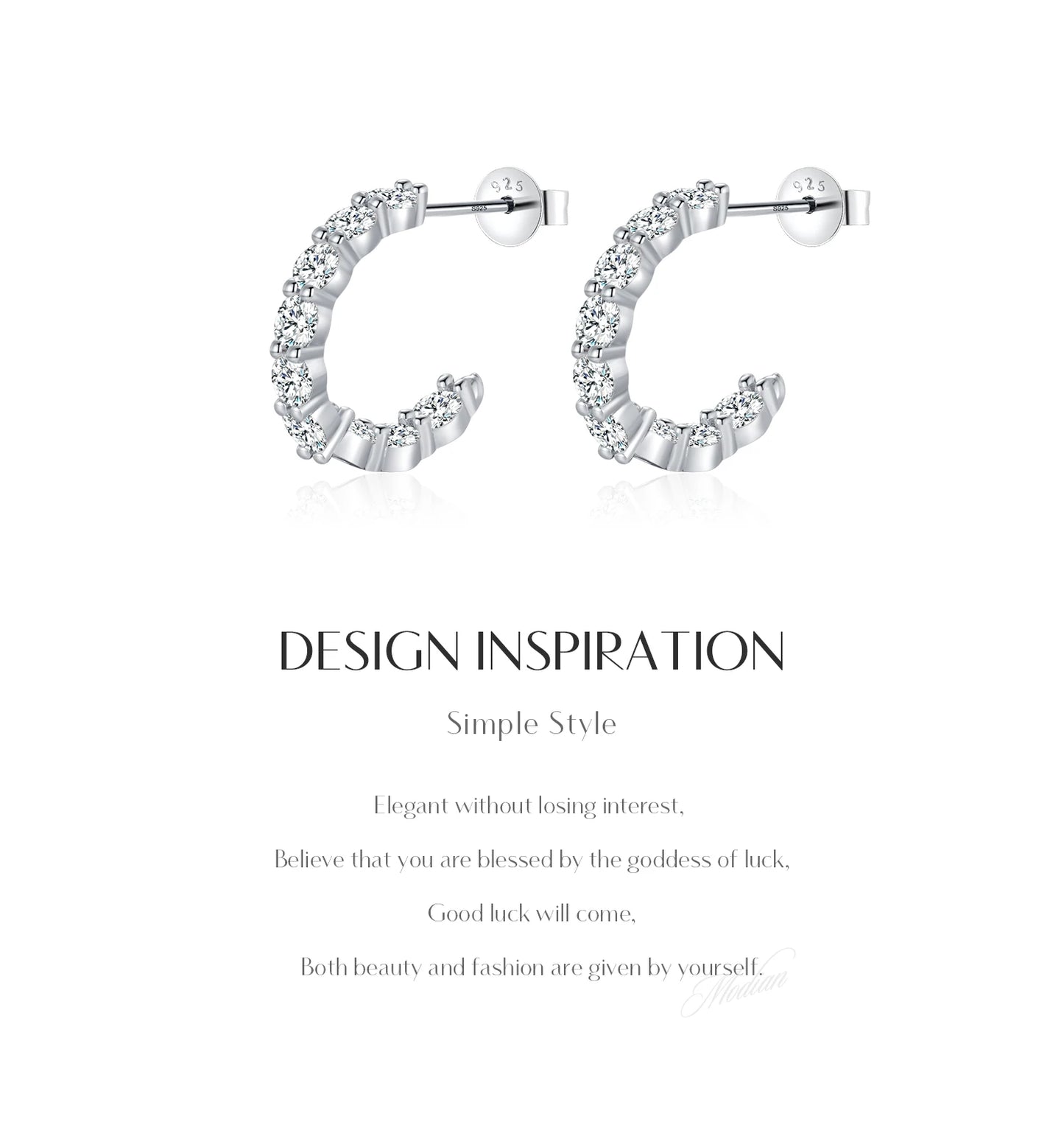 MODIAN D Color C Shape Moissanite Earrings 925 Sterling Silver Charming Dazzling Hoop Earrings For Women Wedding Fine Jewelry