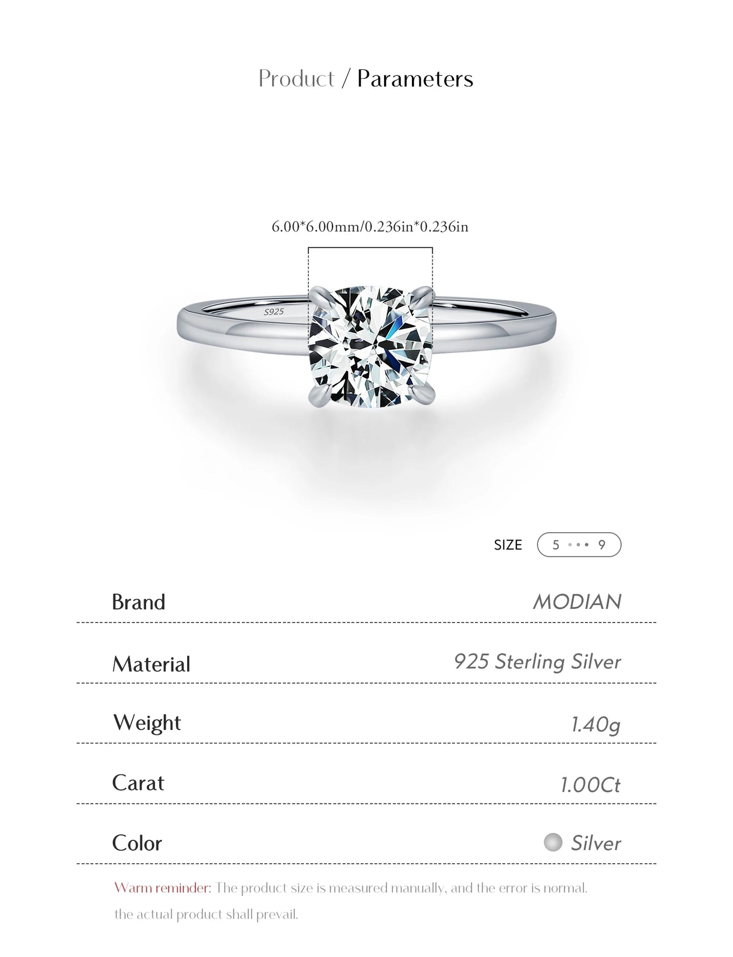 MODIAN 1CT Moissanite Ring Delicate Square Cushion Cut Lab Diamond Ring 925 Sterling Silver Wedding Statement Jewelry For Women