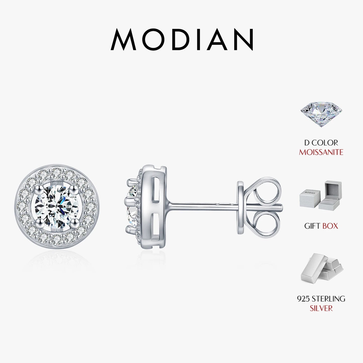 MODIAN Sparkling D Color Moissanite Halo Earrings 925 Sterling Silver Classic Stud Earrings For Women Wedding Fine Jewelry Gift