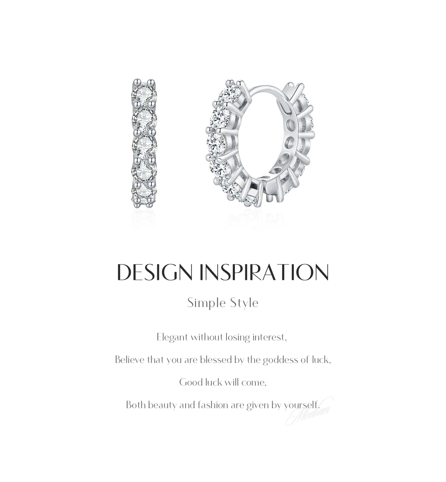 MODIAN D Color Sparkling Moissanite Ear Buckles Lab Diamond 925 Sterling Silver Luxury Hoop Earrings for Women Jewelry Gifts