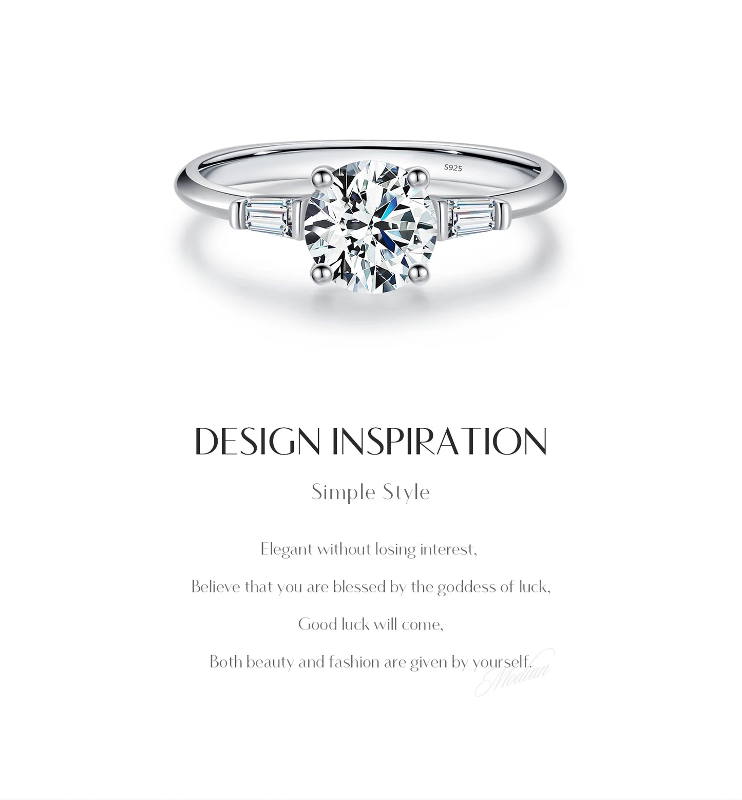 MODIAN 1.0CT Round Moissanite Ring D Color Lab Diamond Classic 925 Sterling Silver Wedding Engagement Band Jewelry For Women