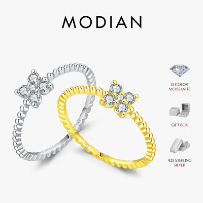 MODIAN Four Leaf Clover D Color Moissanite Ring 925 Sterling Silver Stackable Beads Trendy Finger Ring For Women Fine Jewelry