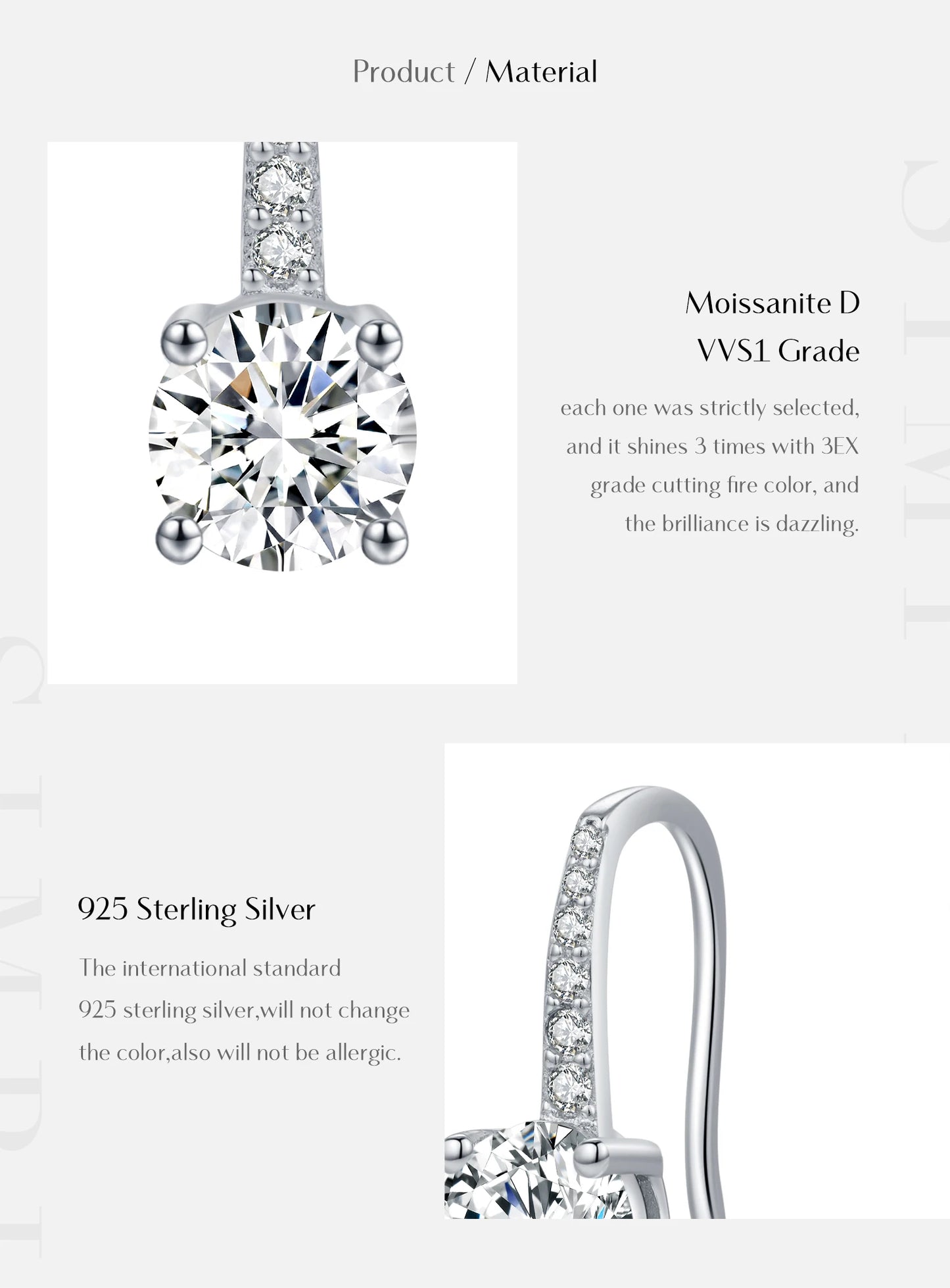 MODIAN D Color Luxury Moissanite Hook Earrings 925 Sterling Silver Classic Drop Earrings For Women Wedding Statement Jewelry