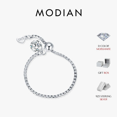 MODIAN D Color Moissanite Rings 925 Sterling Silver Adjustable Beads Boxes Exquisite Chain Rings For Women Fine Jewelry Gift