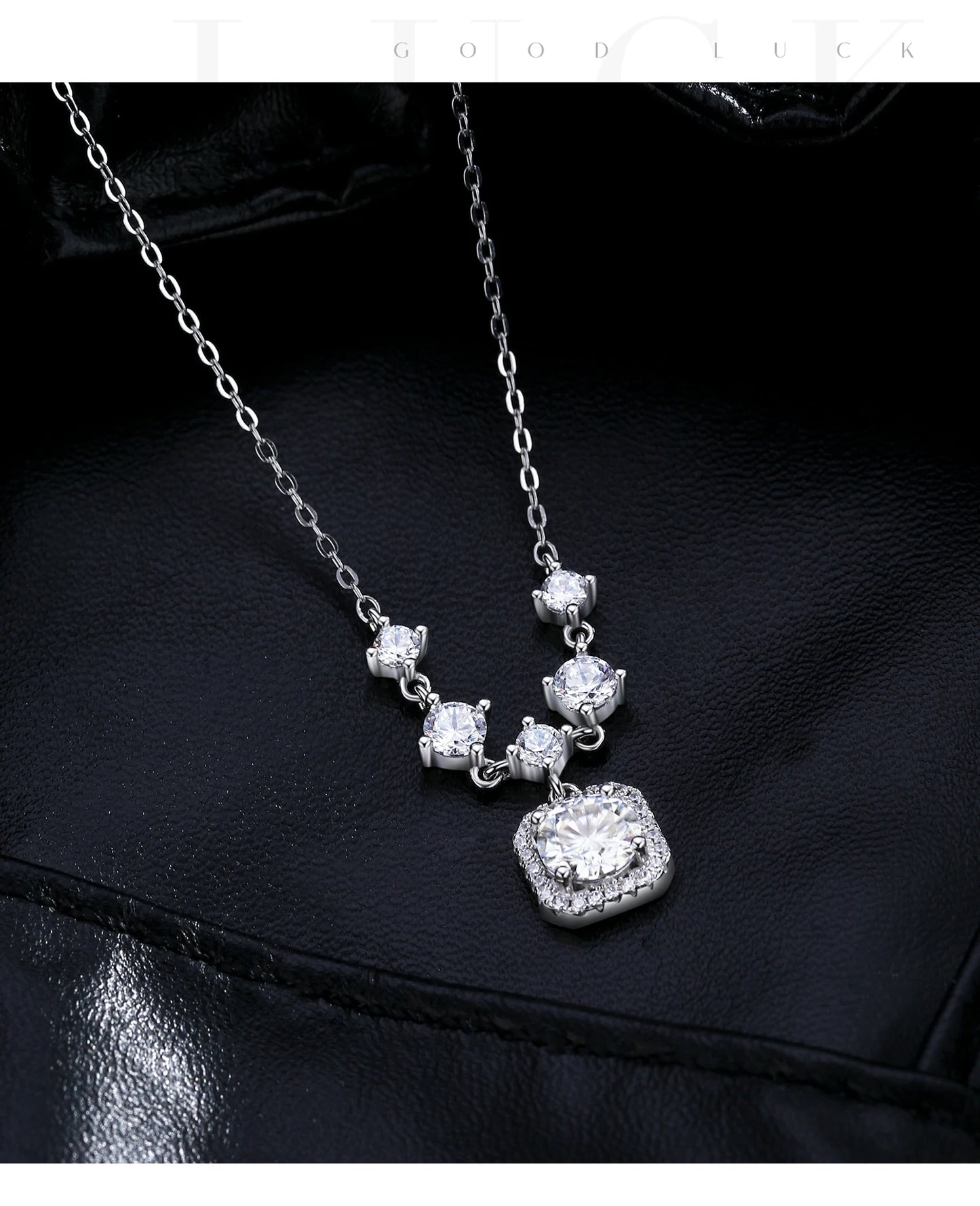 MODIAN 1CT D Color Moissanite Necklace 925 Sterling Silver Luxury Halo Charm Pendant Necklace For Women Bridal Wedding Jewelry
