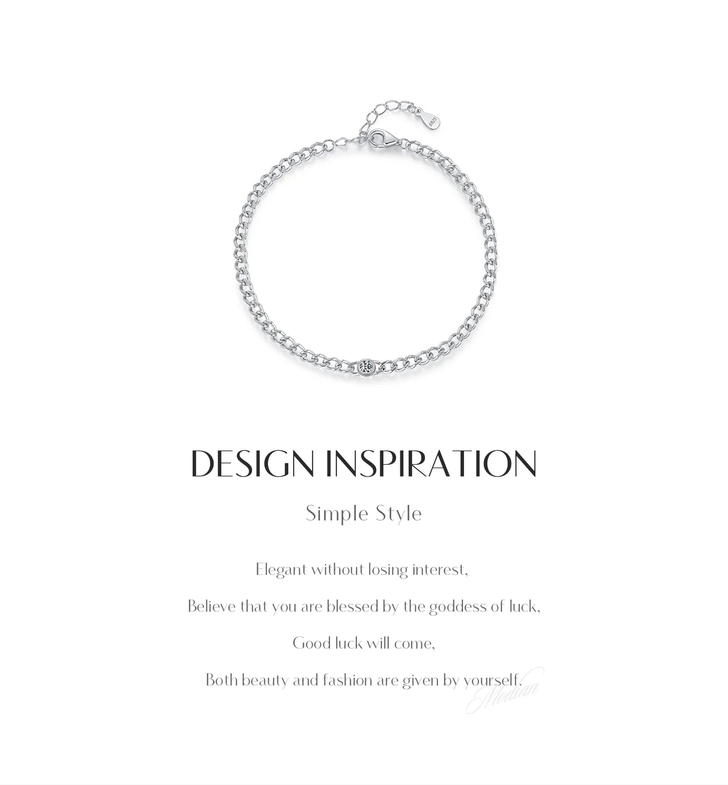 MODIAN D Color VVS1 Cearl Round Moissanite Bracelets 925 Sterling Silver Fashion Gourmette Link Chain Bracelet For Women Jewelry