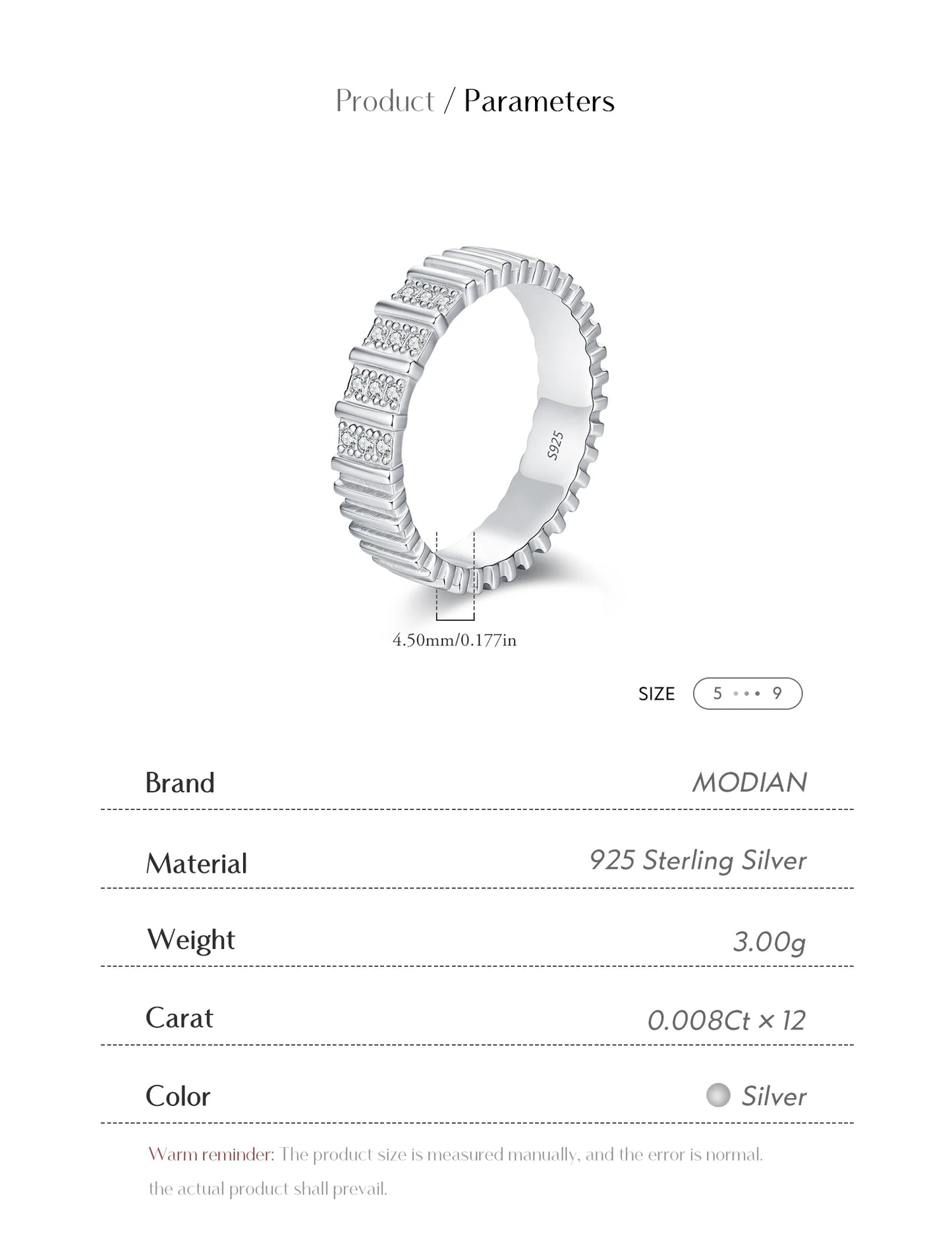 MODIAN Exquisite D Color Moissanite Ring 925 Sterling Silver Fashion Stackable Eternity Band Rings For Women Fine Jewelry