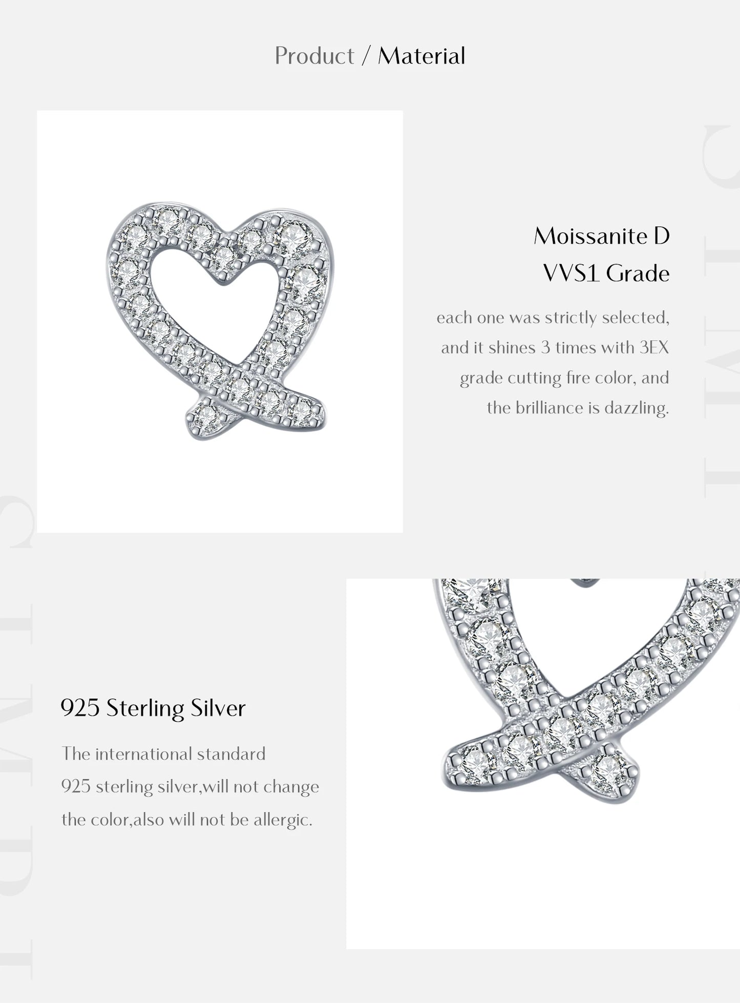 MODIAN D Color Sparkling Moissanite Earrings 925 Sterling Silver Asymmetrical Heart Stud Earrings For Women Fine Jewelry