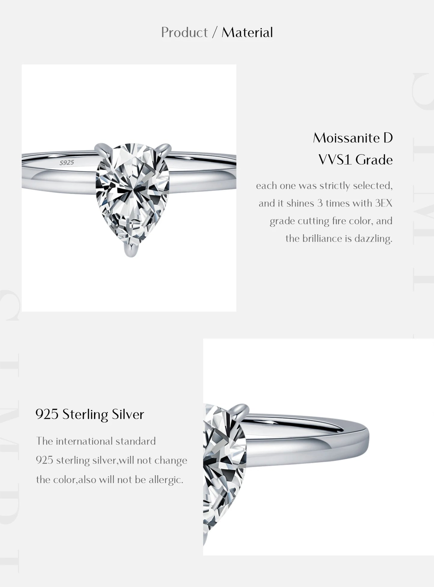 MODIAN D Color Pear Cut Moissanite Ring 925 Sterling Silver Water Drop Lab Diamond Wedding Rings For Women Wedding Fine Jewelry