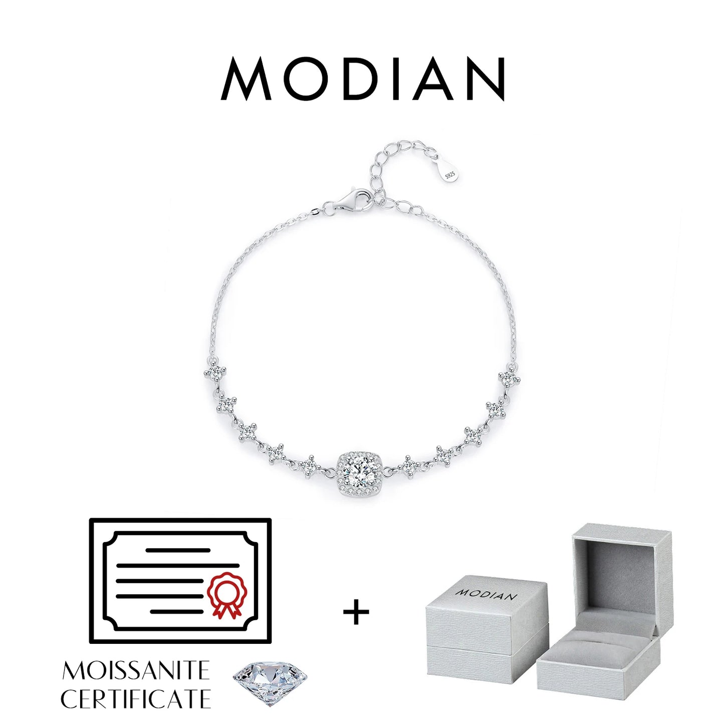 MODIAN 0.8CT D Color Moissanite Luxury Bracelet 925 Sterling Silver Halo Bracelet For Women Bridal Wedding Statement Jewelry