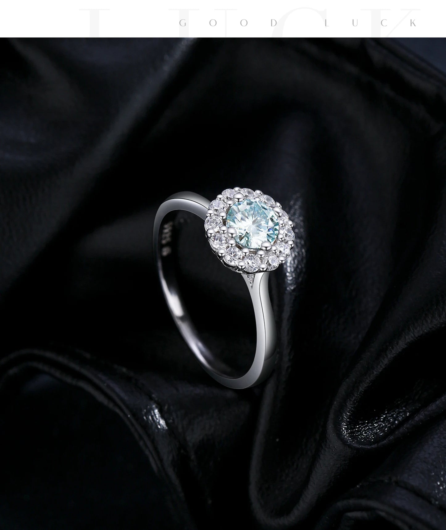 MODIAN D Color Green Teal Moissanite Halo Ring 925 Sterling Silver Trendy Elegant Finger Rings For Women Wedding Fine Jewelry