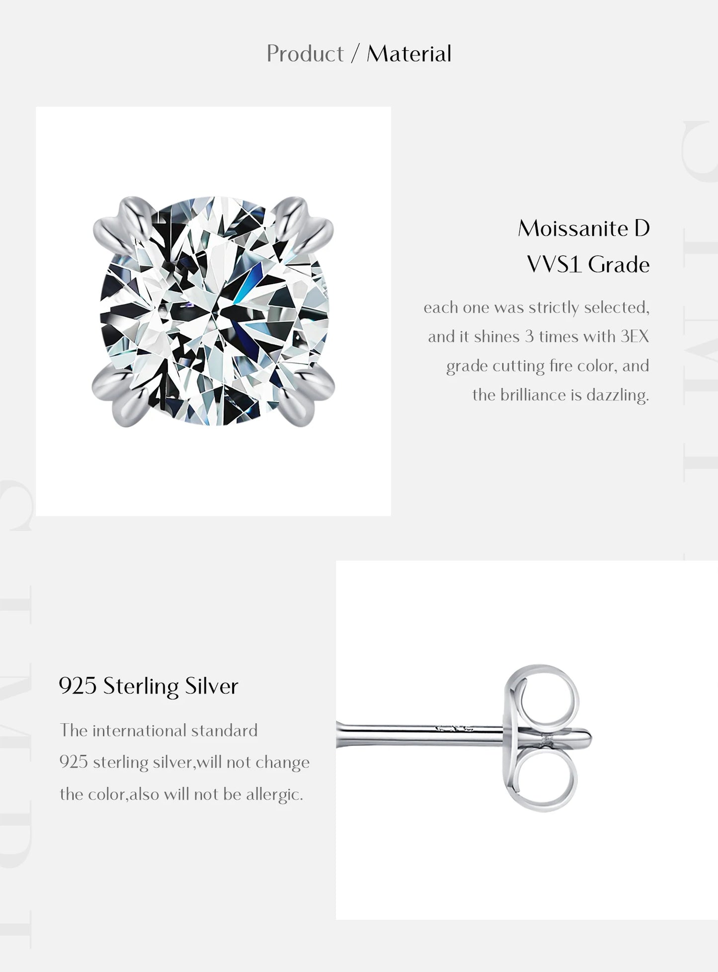 MODIAN D Color 1CT Moissanite Stud Earrings 925 Sterling Silver Brilliant Round Cut Lab Created Diamond Jewelry For Women