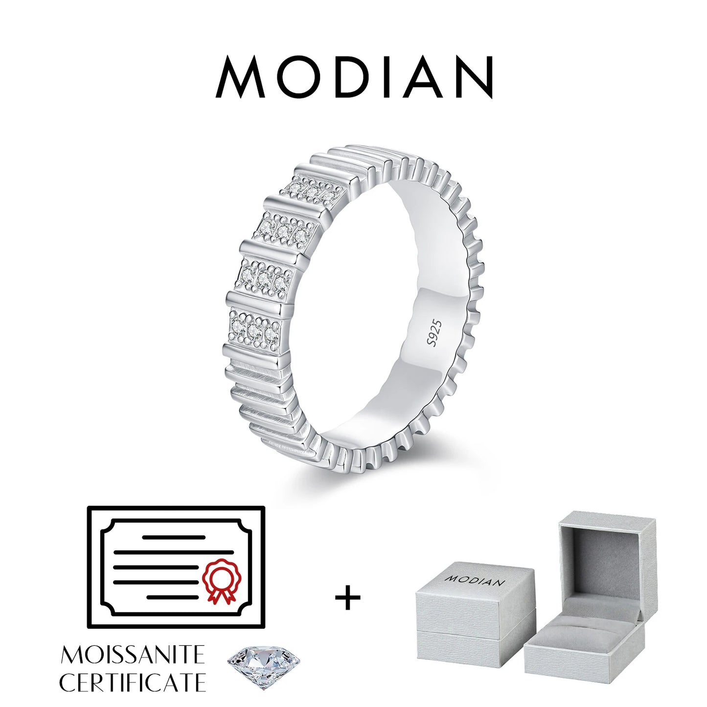 MODIAN Exquisite D Color Moissanite Ring 925 Sterling Silver Fashion Stackable Eternity Band Rings For Women Fine Jewelry
