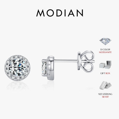 MODIAN Luxury Tiny Halo Moissanite Stud Earrings 925 Sterling Silver Earrings For Women Engagement Wedding Fine Jewelry Gift