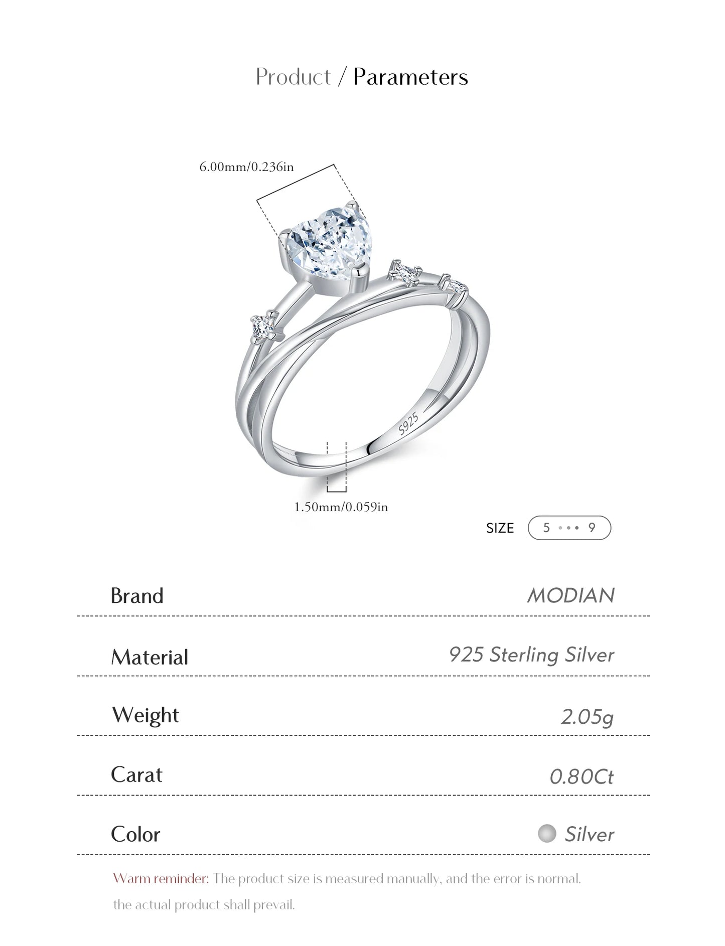 MODIAN 0.8CT D Color Heart Moissanite 925 Sterling Silver Line Multi-layer Rings For Women Romantic Wedding Fine Jewelry Gifts