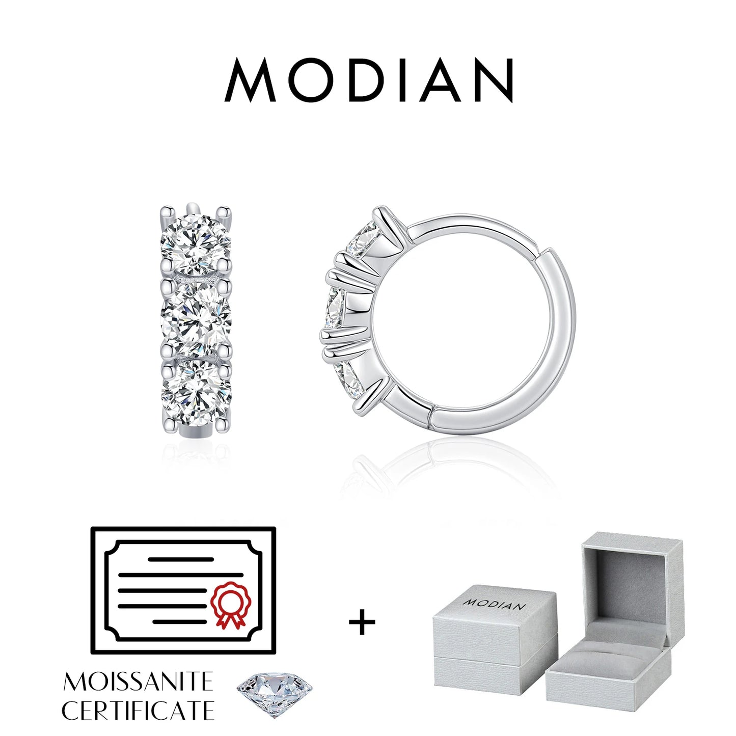 MODIAN D Color Moissanite Classic Ear Buckle 925 Sterling Silver Trendy Round Stackable Hoop Earrings For Women Fine Jewelry