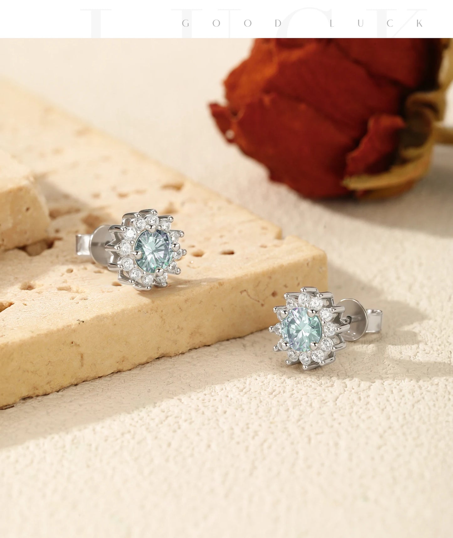 MODIAN 1CT Green Moissanite Classic Halo Earrings 925 Sterling Silver Sparkling Sun Stud Earrings For Women Party Fine Jewelry