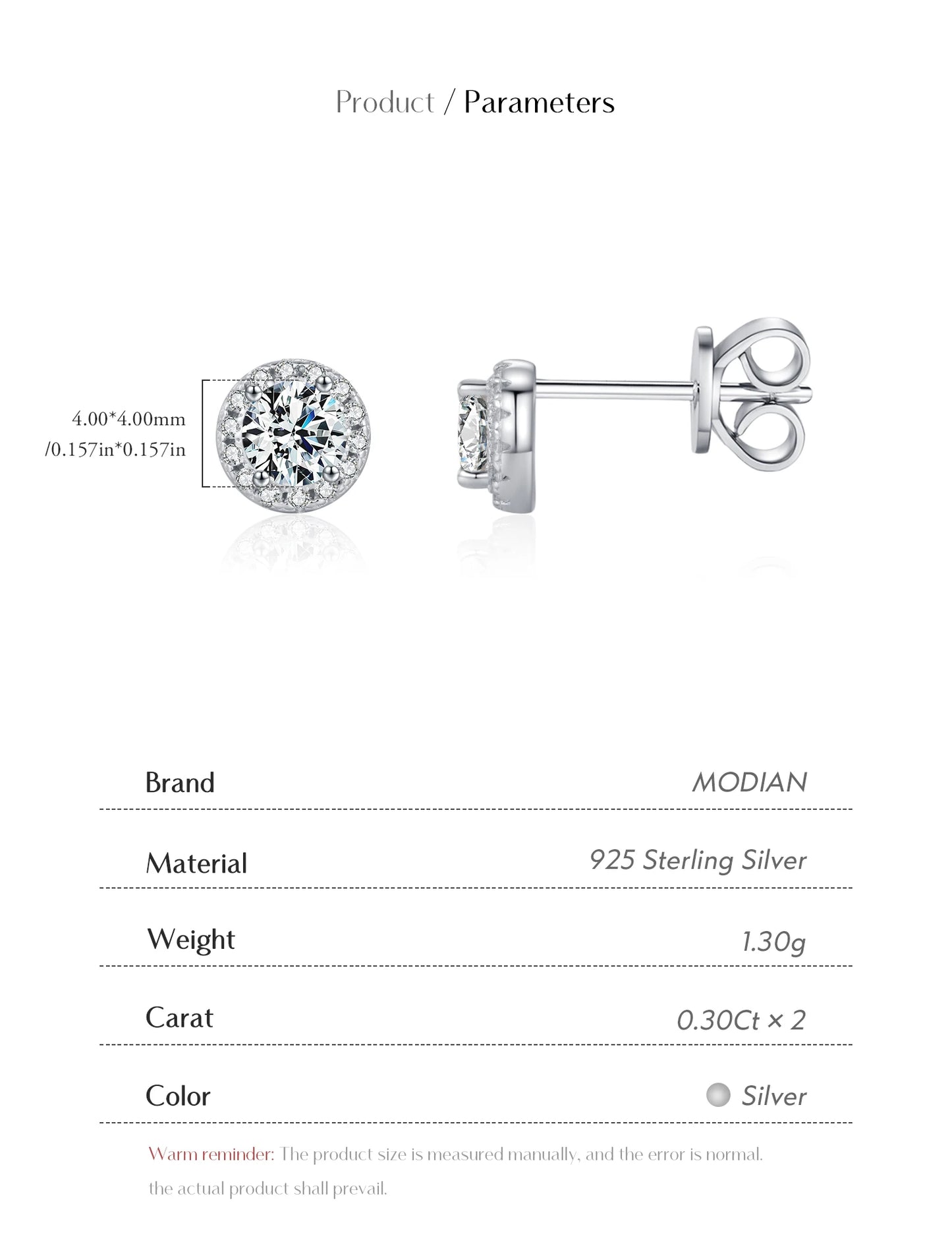 MODIAN Luxury Tiny Halo Moissanite Stud Earrings 925 Sterling Silver Earrings For Women Engagement Wedding Fine Jewelry Gift