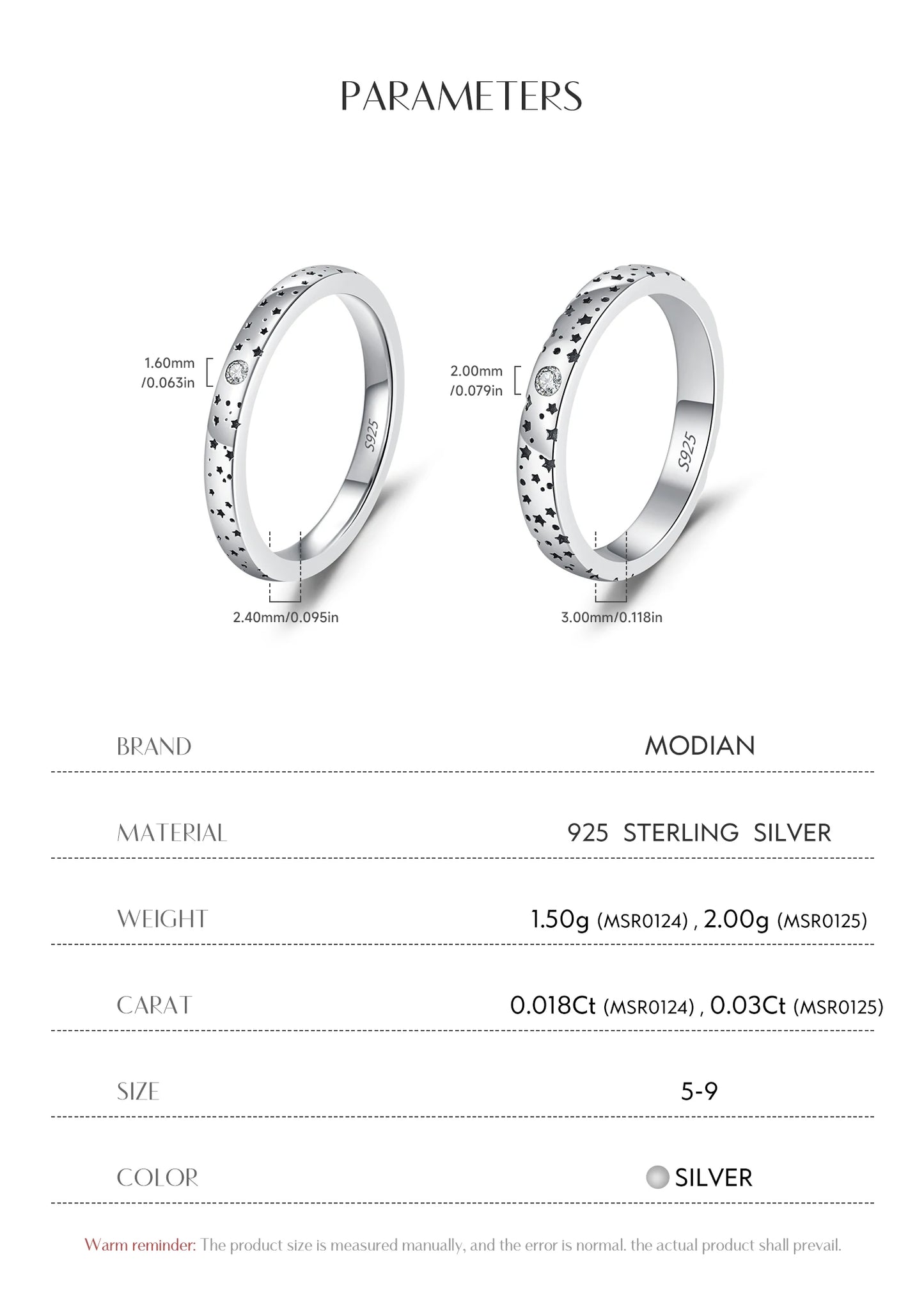 MODIAN D Color Moissanite Sparkle Couple Ring 925 Sterling Silver Charming Stars Ring For Women and Men Anniversary Fine Jewelry