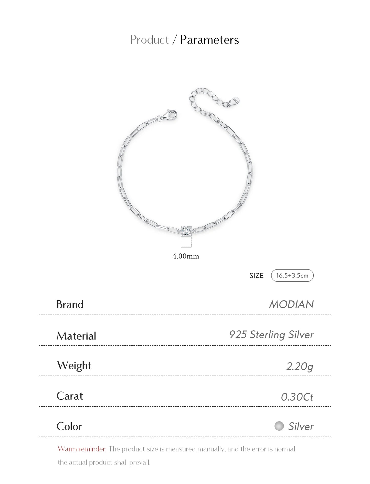 MODIAN Clear D Color Moissanite Bracelet 0.3 Carat Lab Diamond 925 Sterling Silver Elegant Bracelet For Women Fine Jewelry