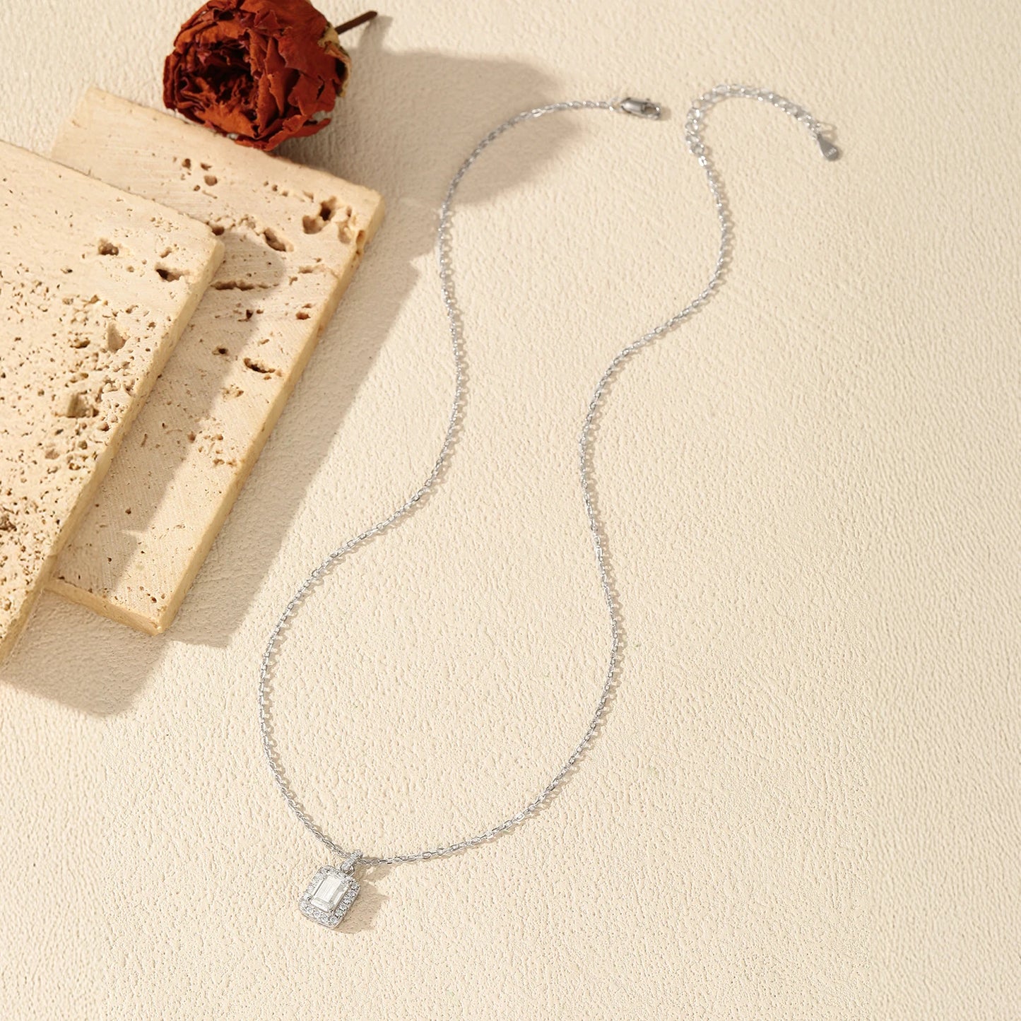 MODIAN 1CT D Color Emerald Cut Moissanite Halo Necklace 925 Sterling Silver Rectangle Wedding Pendant Necklace For Women Jewelry