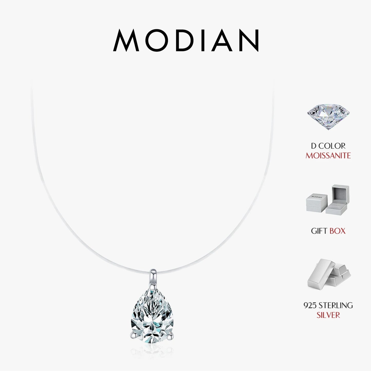 MODIAN D Color Water Drop Moissanite Necklace 925 Sterling Silver Fishing Line Choker Pendant Necklaces For Women Jewelry Gifts