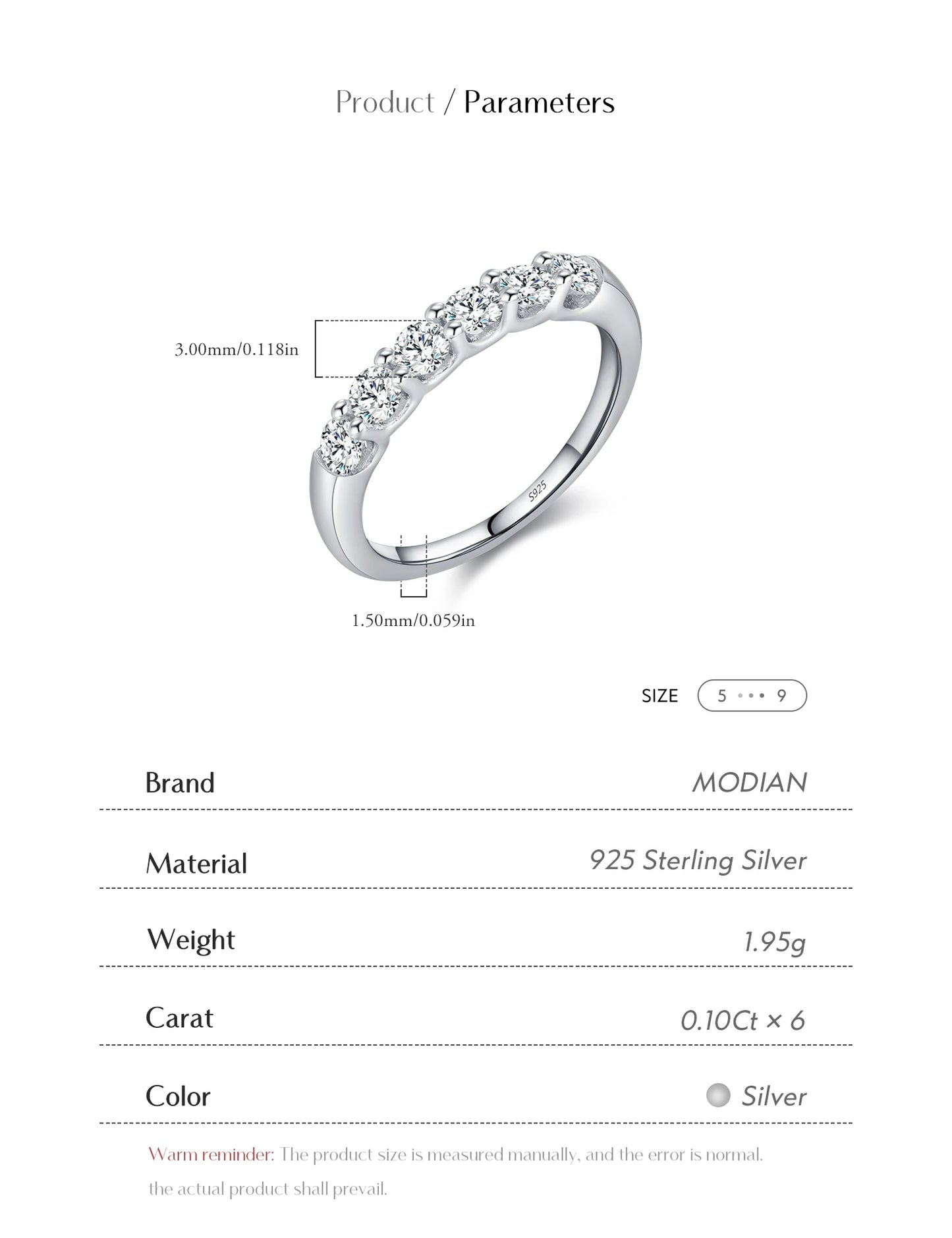 MODIAN D Color VVS1 EX Round Moissanite Ring 925 Sterling Silver Eternity Bands Rings Women Wedding Engagement Luxury Jewelry