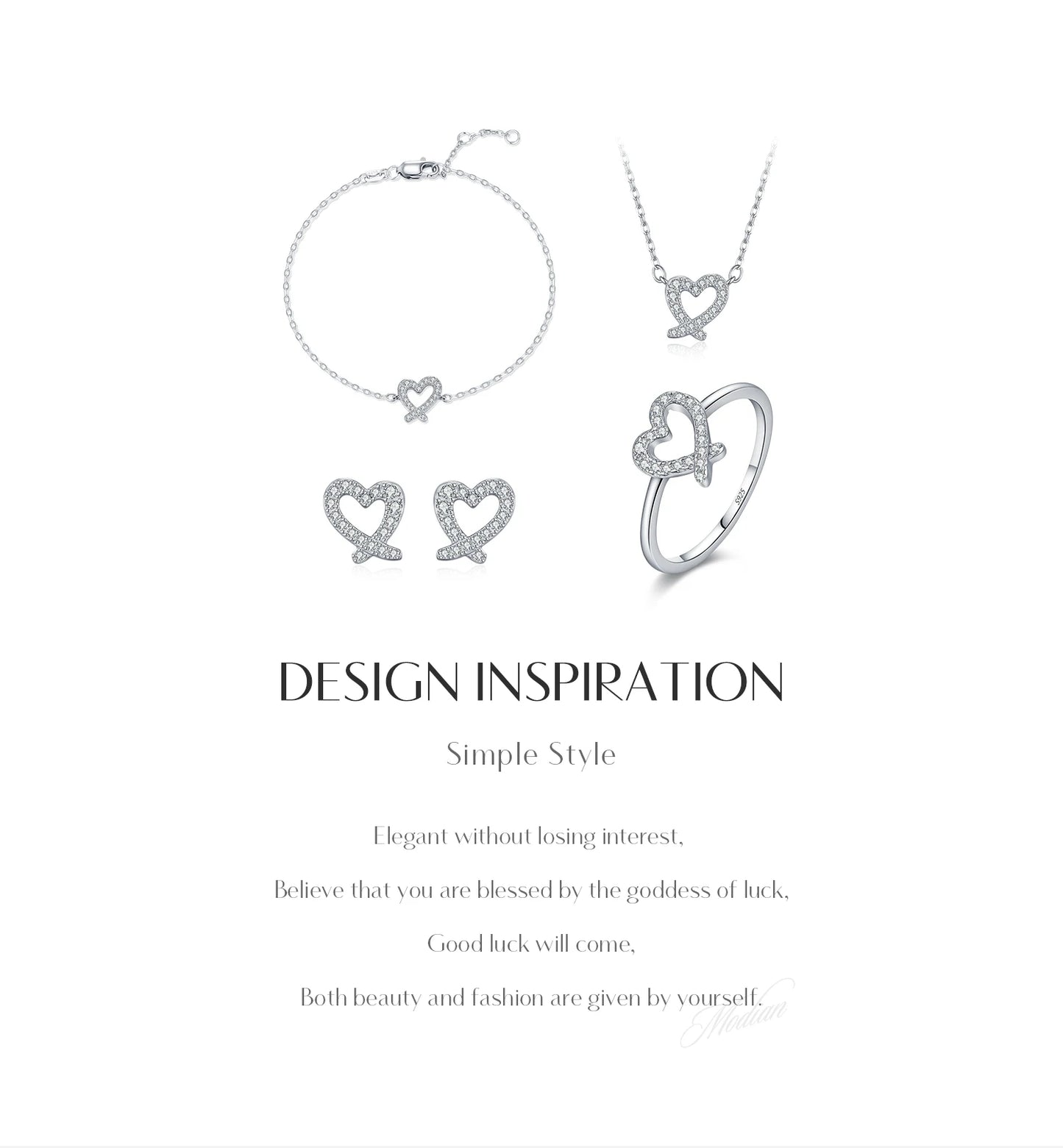 MODIAN Sparkle Moissanite Sets 925 Sterling Silver Sweet Irregular Heart Earrings Ring Bracelet Necklace For Women Jewelry Sets