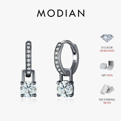 MODIAN 0.5Ct D Color Light Green Moissanite Swing Hoop Earrings 925 Sterling Silver Black Punk Ear Buckles for Women Jewelry