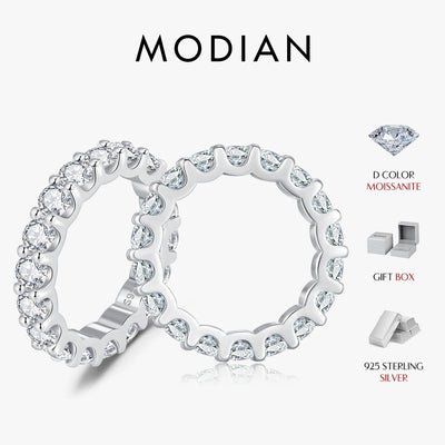 MODIAN D Color Moissanite Dazzling Ring 925 Sterling Silver Luxury Round Eternity Band Rings For Women Wedding Fine Jewelry Gift