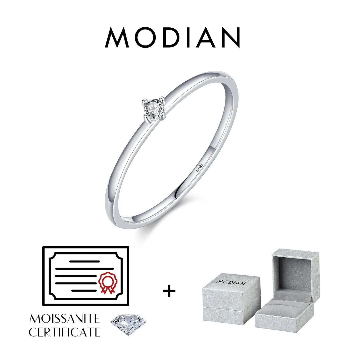 MODIAN Exquisite D Color Round Moissanite Finger Rings 925 Sterling Silver Classic Twinkling Wedding Jewelry For Women Gifts