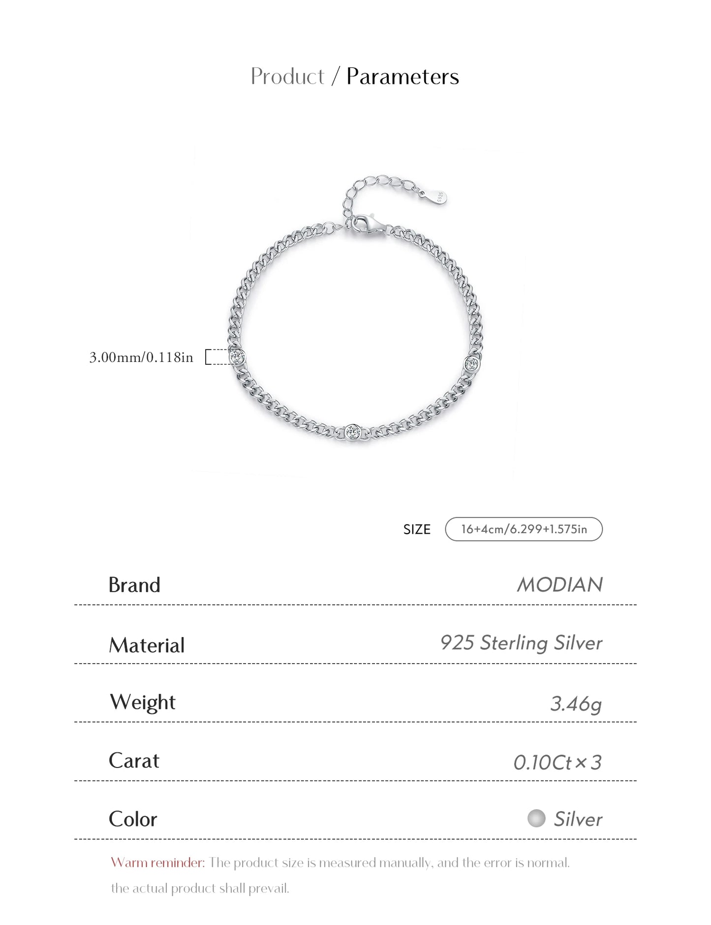 MODIAN White Gold Plated D Color Round Moissanite Twisted Bracelet 925 Sterling Silver VVS1 Dainty Adjustable Jewelry Gifts