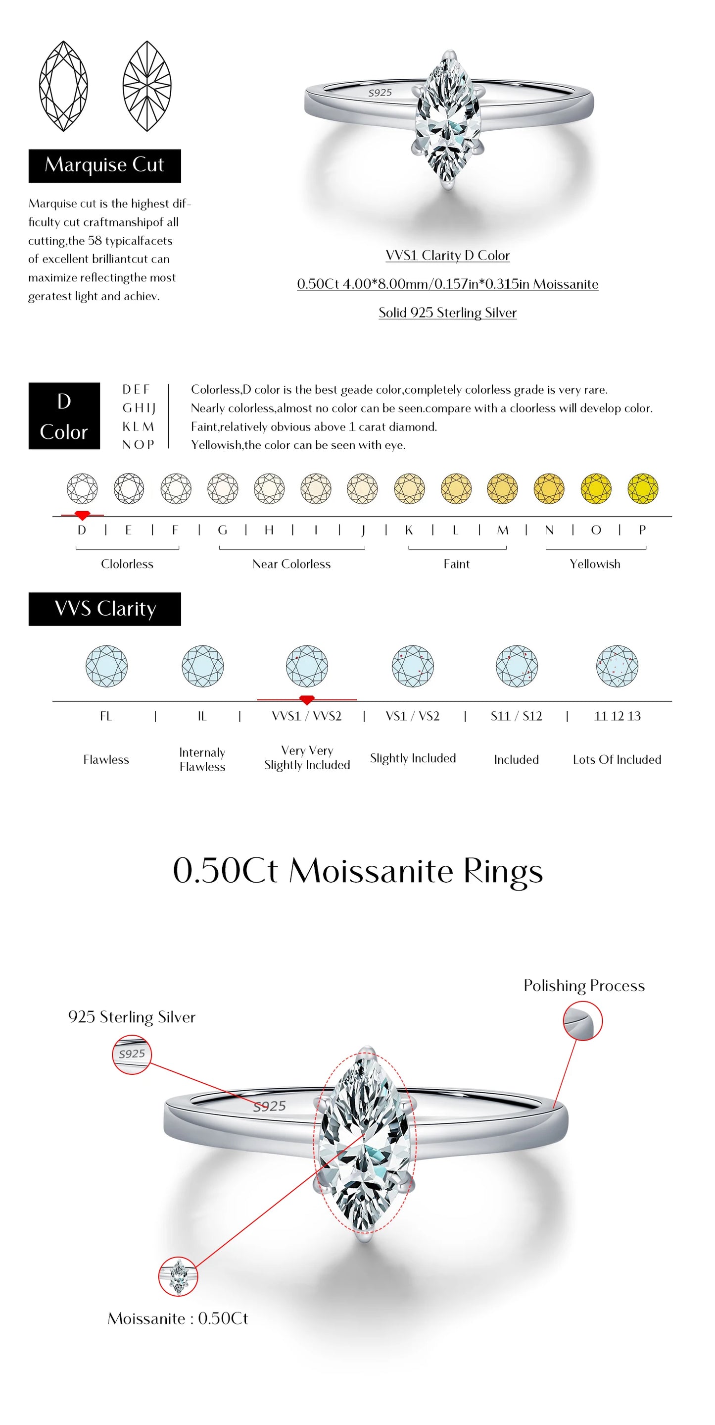 MODIAN D Color Marquise Cut Rhombic Moissanite 925 Sterling Silver Luxury  Band Rings For Women Wedding Fine Jewelry Gifts