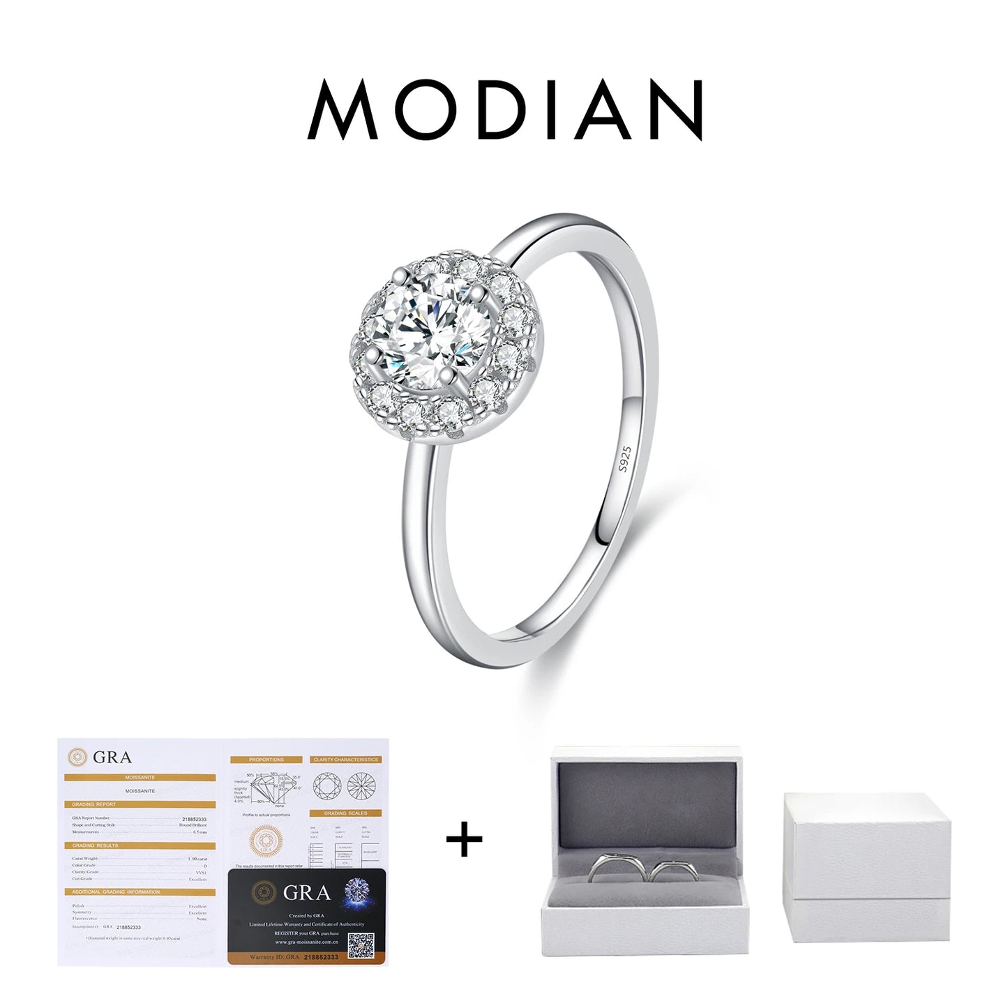 MODIAN 0.5CT D Color VVS1 Round Moissanite Ring 925 Sterling Silver Rings Exquisite Wedding Jewelry For Women Anniversary Gift