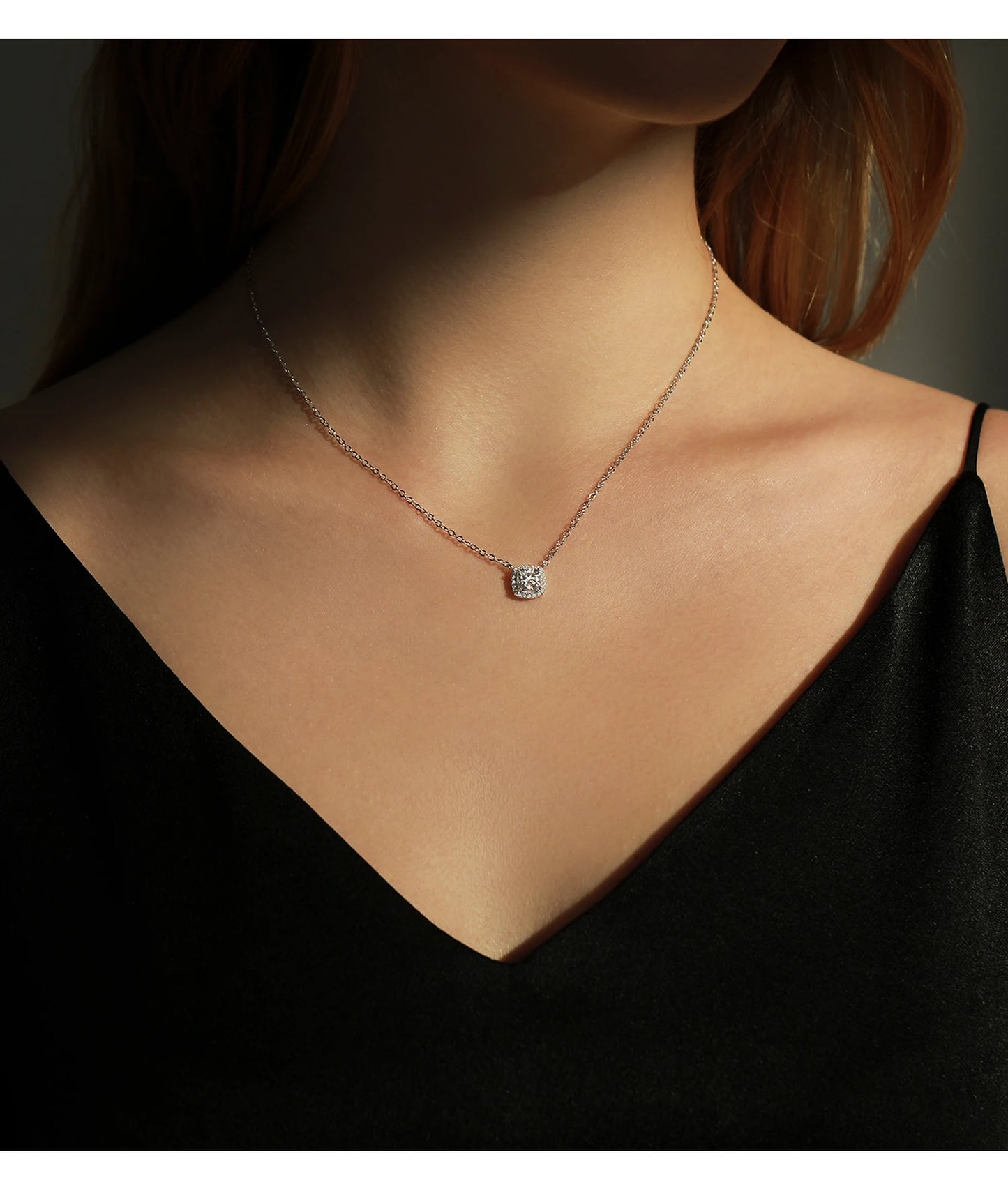 MODIAN 1 Carat Square Cushion Cut Halo Moissanite Pendant Necklace For Women 925 Sterling Silver Dazzling Wedding Bridal Jewelry