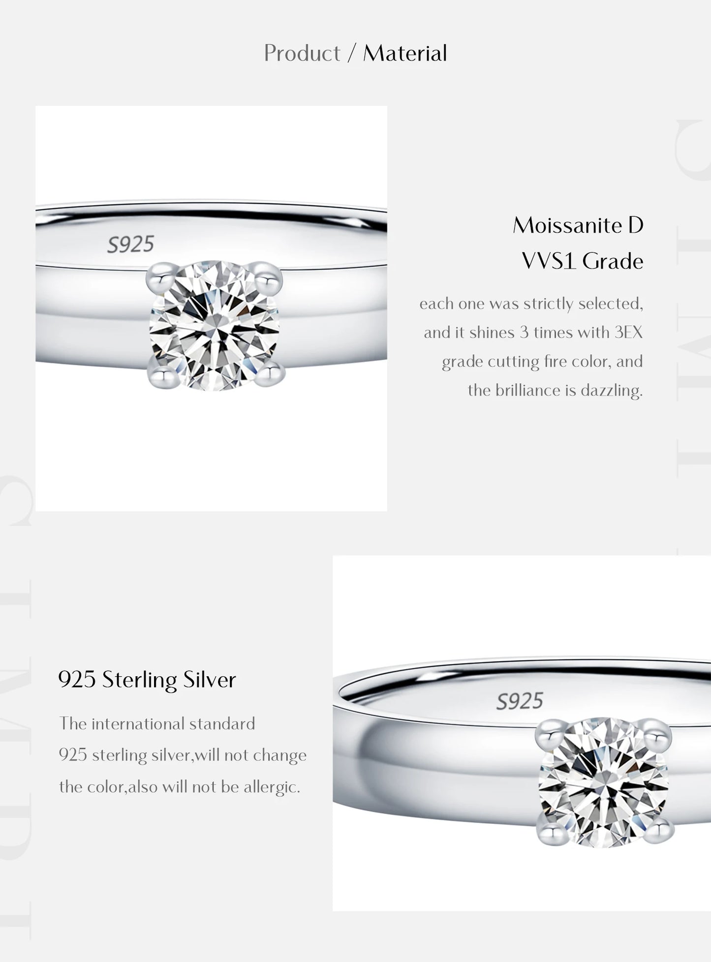 MODIAN D Color Round Moissanite Rings 925 Sterling Silver Fashion Simple Ring For Women Wedding Statement Jewelry Gifts