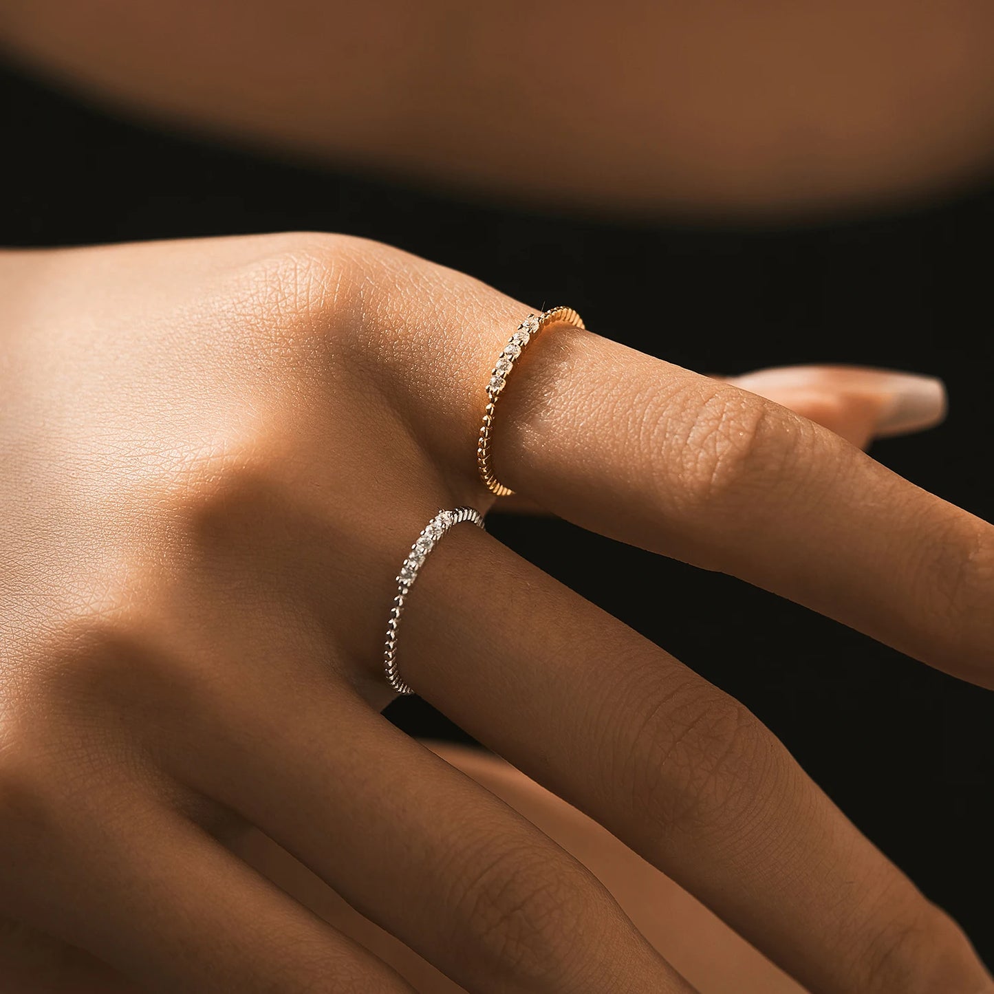 MODIAN Sparkling Moissanite Eternity Band Ring 925 Sterling Silver Stackable Popular Finger Rings For Women Party Jewelry