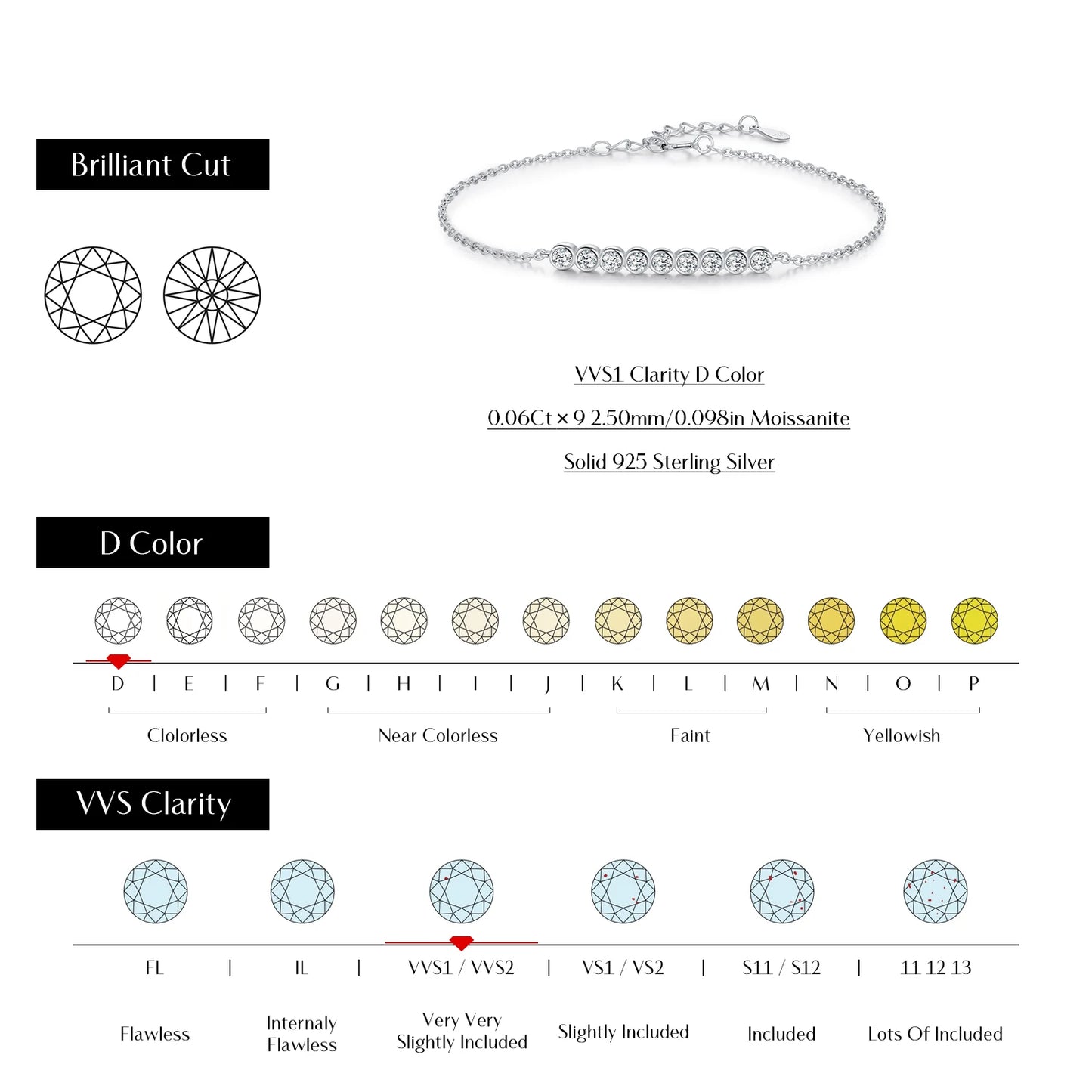 MODIAN D Color Moissanite 925 Sterling Silver Simple Bracelet Round Lab Diamond Chain Link Jewelry For Women Luxury Wedding Gift
