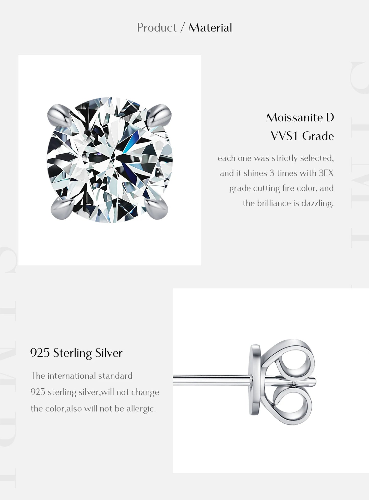 MODIAN D Color 1CT Moissanite Stud Earrings 925 Sterling Silver Wedding Engagement Lab Created Diamond Jewelry For Women Gift