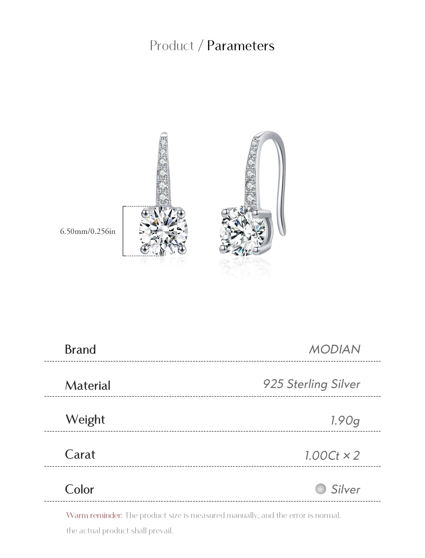 MODIAN D Color Luxury Moissanite Hook Earrings 925 Sterling Silver Classic Drop Earrings For Women Wedding Statement Jewelry