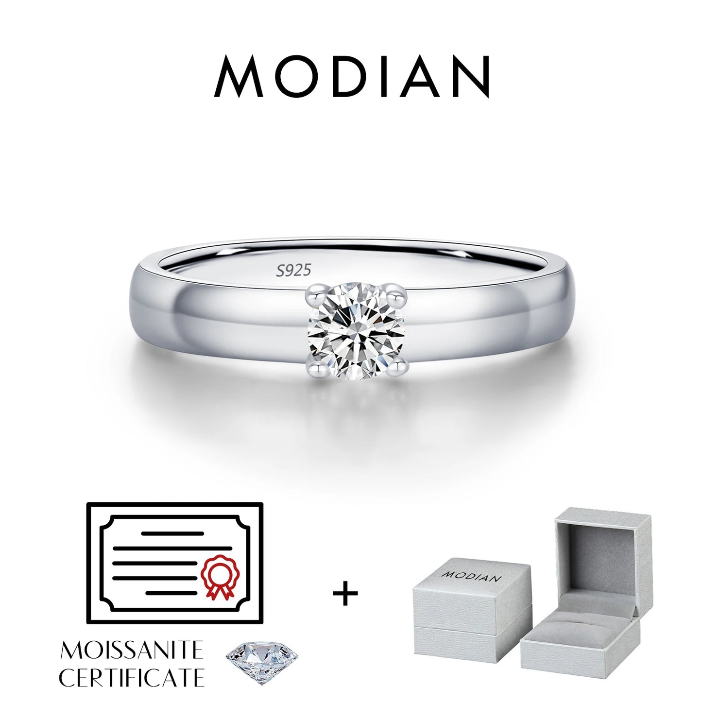 MODIAN D Color Round Moissanite Rings 925 Sterling Silver Fashion Simple Ring For Women Wedding Statement Jewelry Gifts