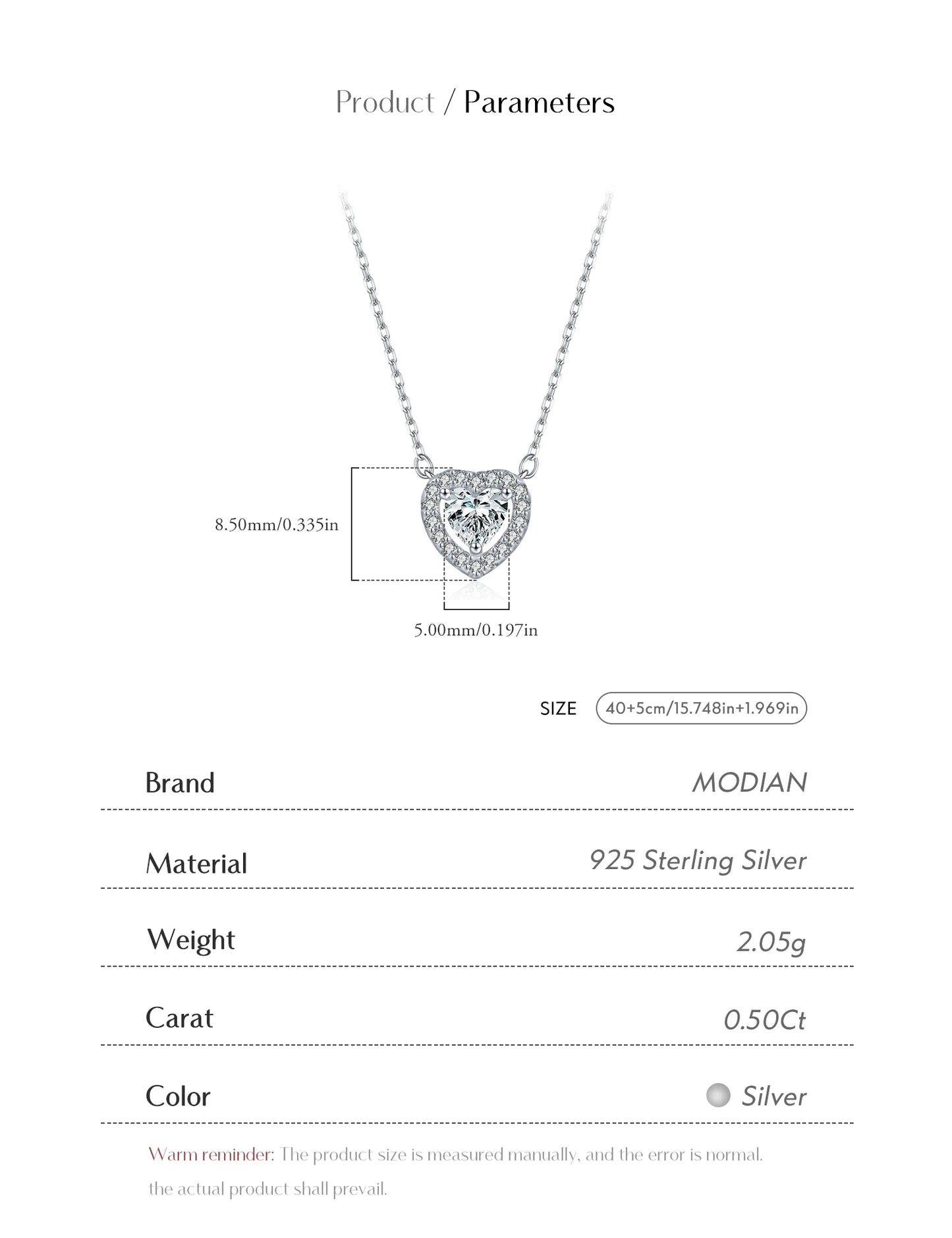 MODIAN D Color Heart Moissanite 925 Sterling Silver Fashion Simple Pendant Necklace For Women Wedding Fine Jewelry Gfits